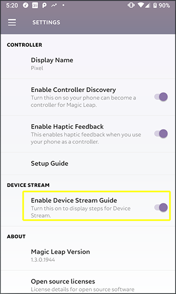 Enable Device Stream in Mobile App settings